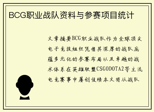 BCG职业战队资料与参赛项目统计